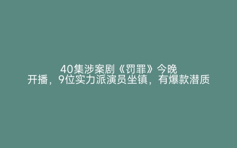 40集涉案剧《罚罪》今晚开播，9位实力派演员坐镇，有爆款潜质