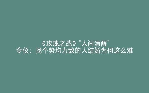 《玫瑰之战》“人间清醒”令仪：找个势均力敌的人结婚为何这么难