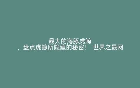 最大的海豚虎鲸，盘点虎鲸所隐藏的秘密！ 世界之最网